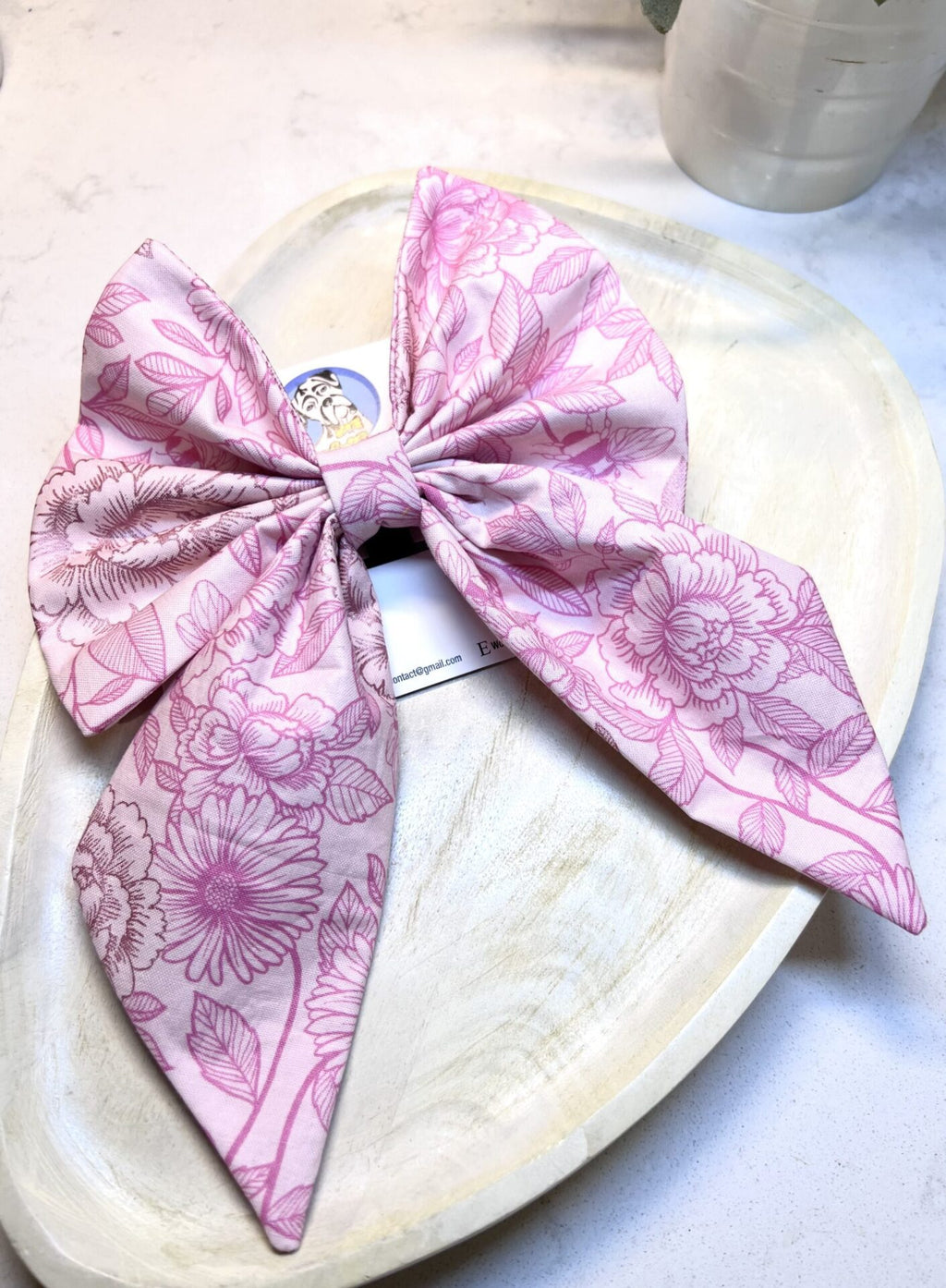 Pink Flowers Dog Sailor Bow