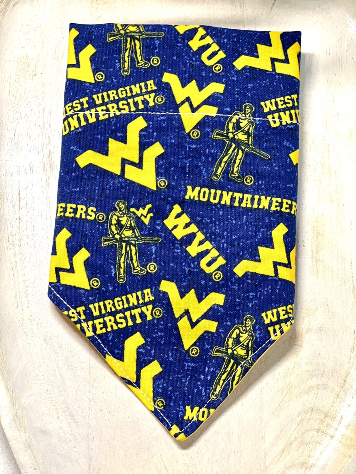 West Virginia MOUNTAINEERS Dog Bandanna over the collar