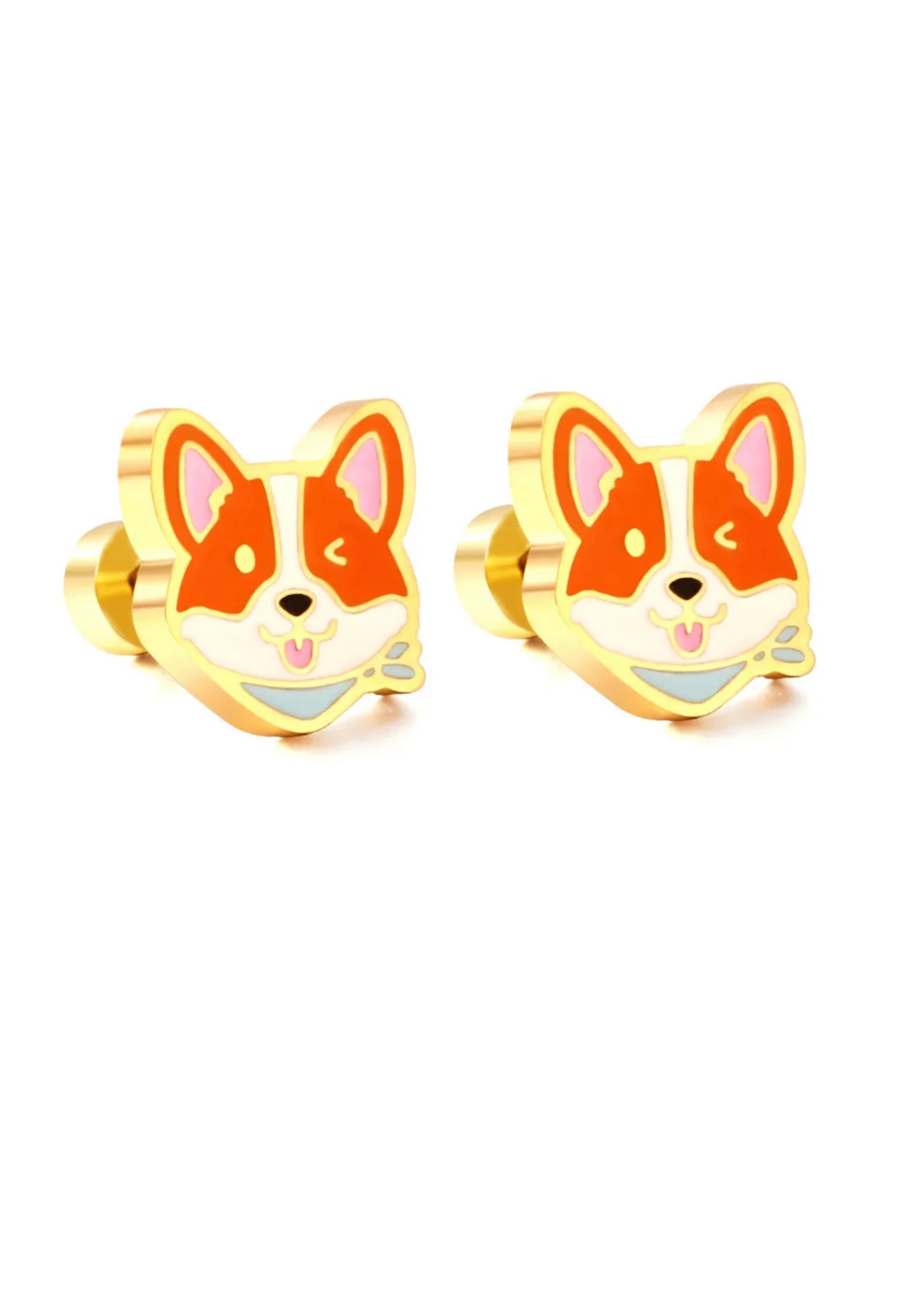 Dog with bandanna stud earring gold plated
