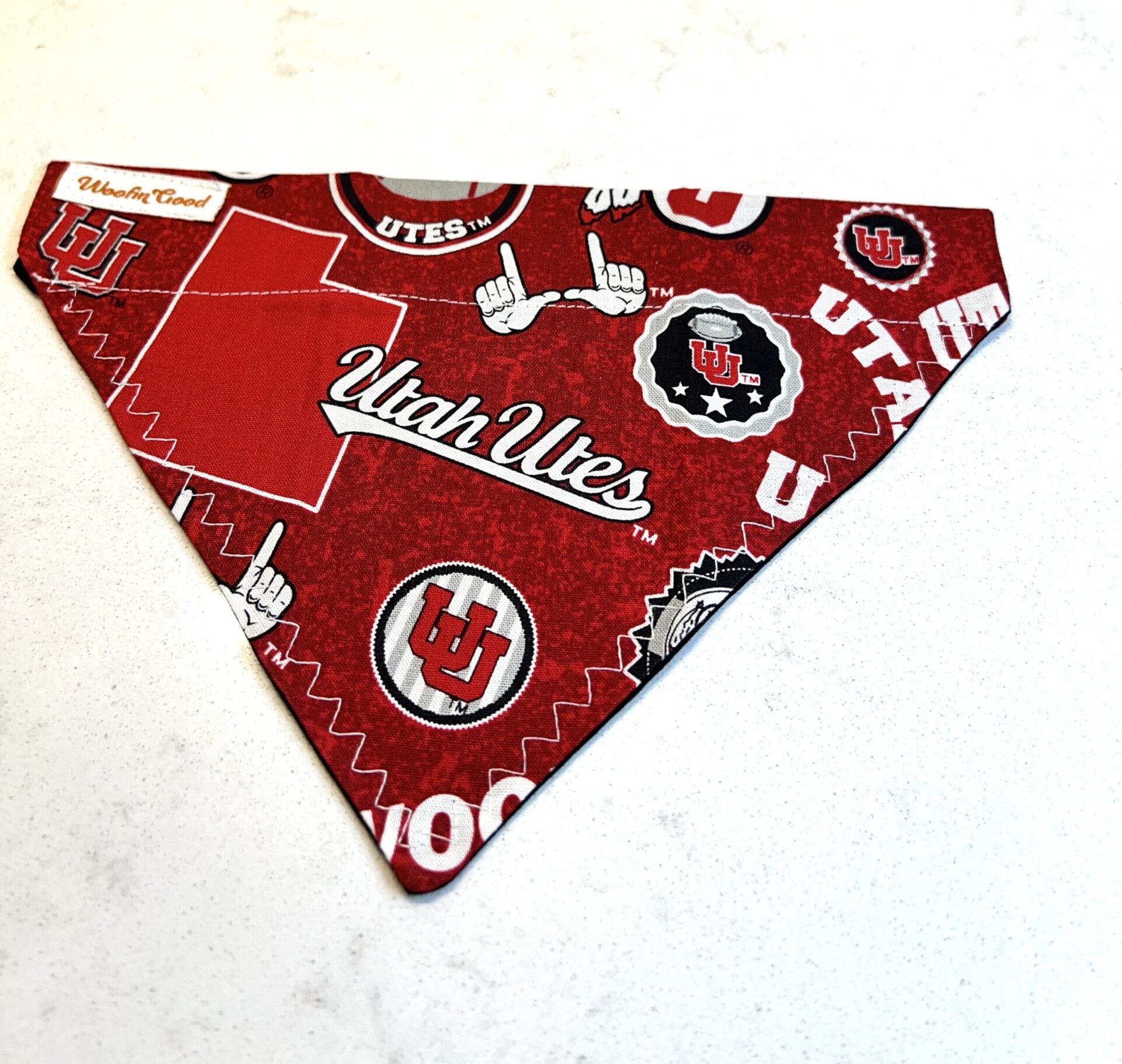Red bandana with Utah Utes logo and text on a white background