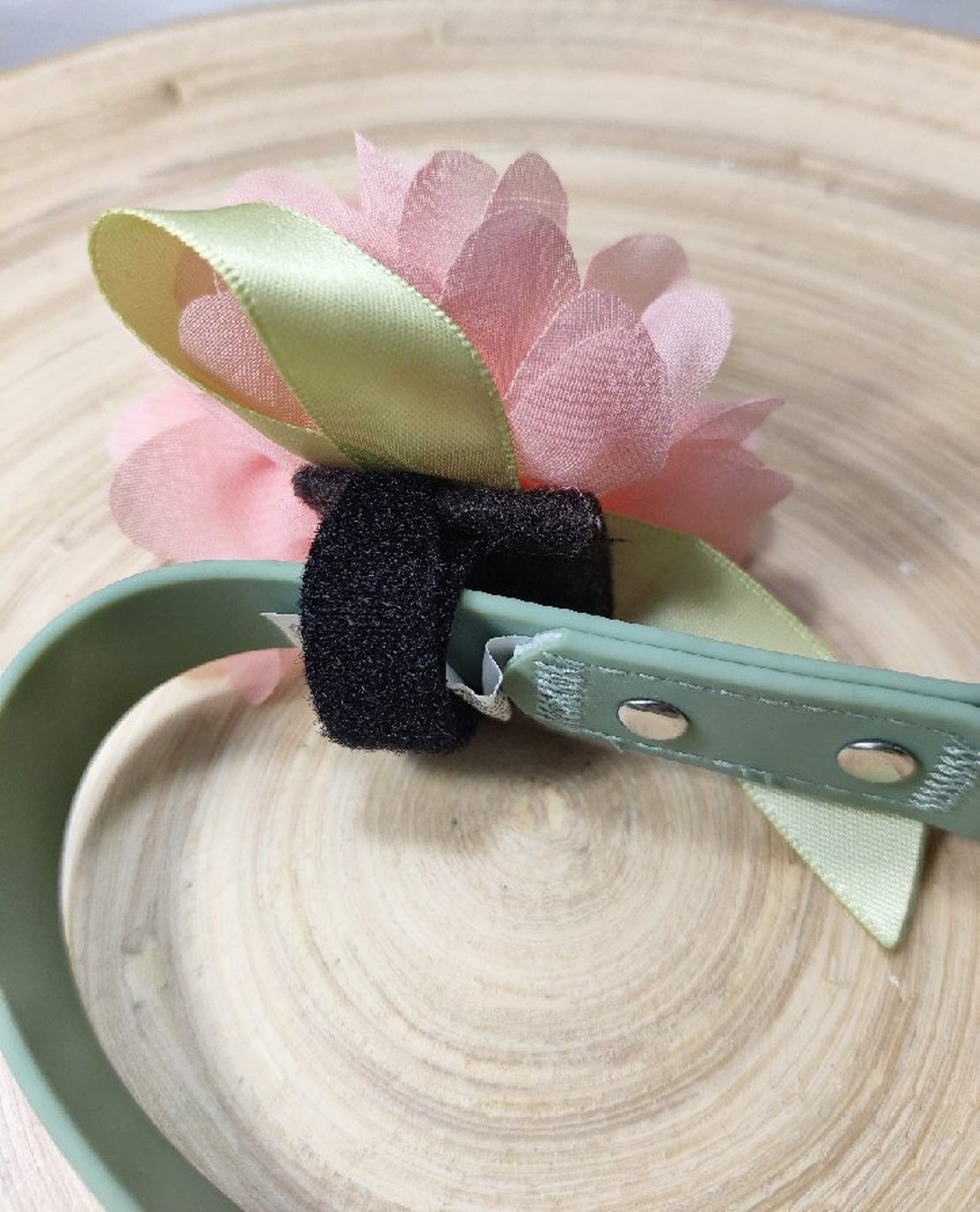 Pink Flowers with Green Ribbon