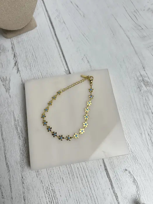 Blue Blossom Chain Necklace and Bracelets