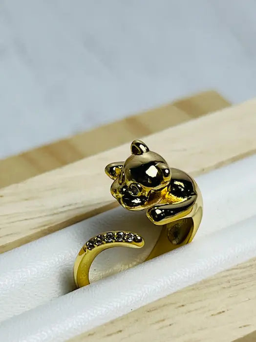 14K Gold Plated Teddy Bear Stainless Steel Ring