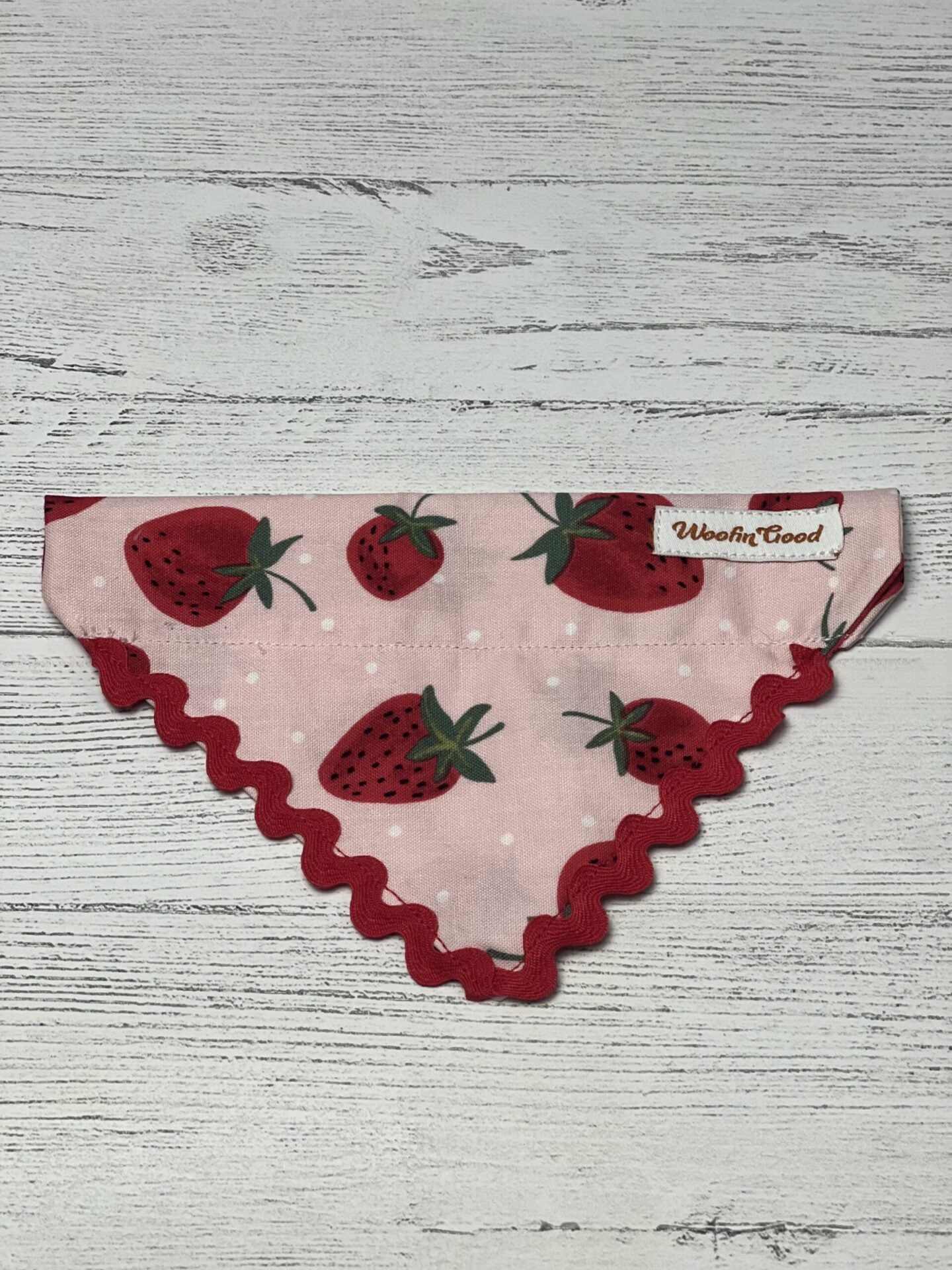 strawberry dog bandanna over the collar