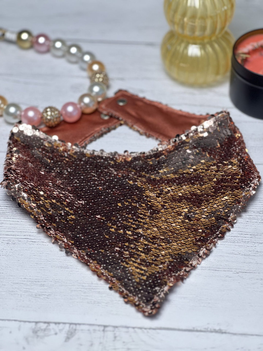 Rose Gold Dog Bandanna with a Snap