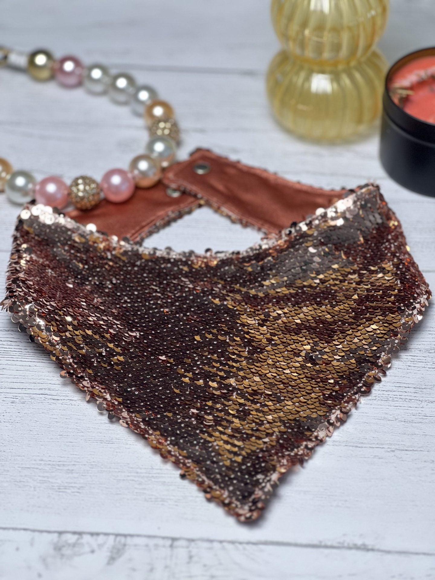 Rose Gold Dog Bandanna with a Snap