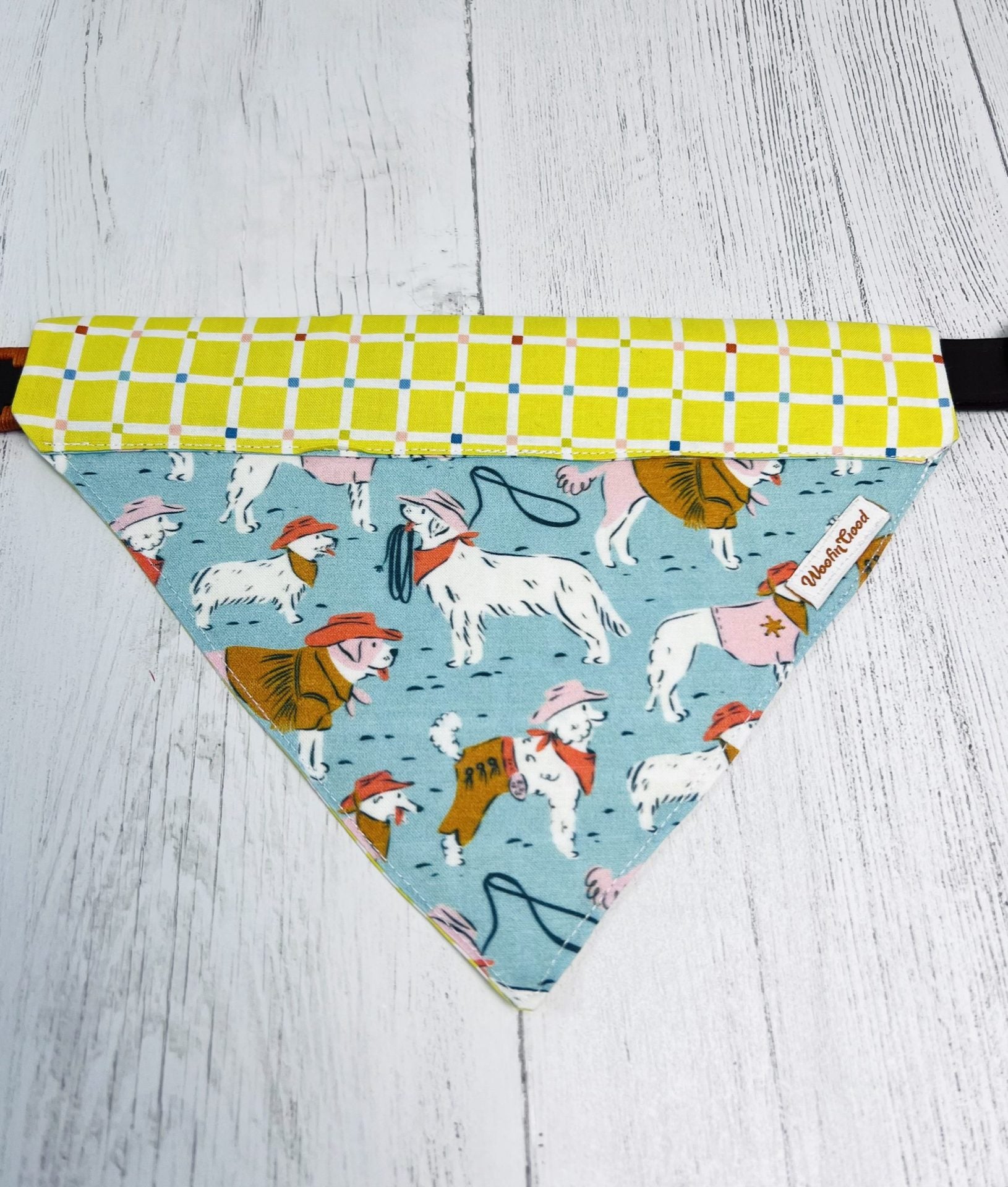 Cowboy Pups bandanna over the collar
