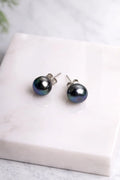 Black Pearl Sterling Silver Stud Earrings