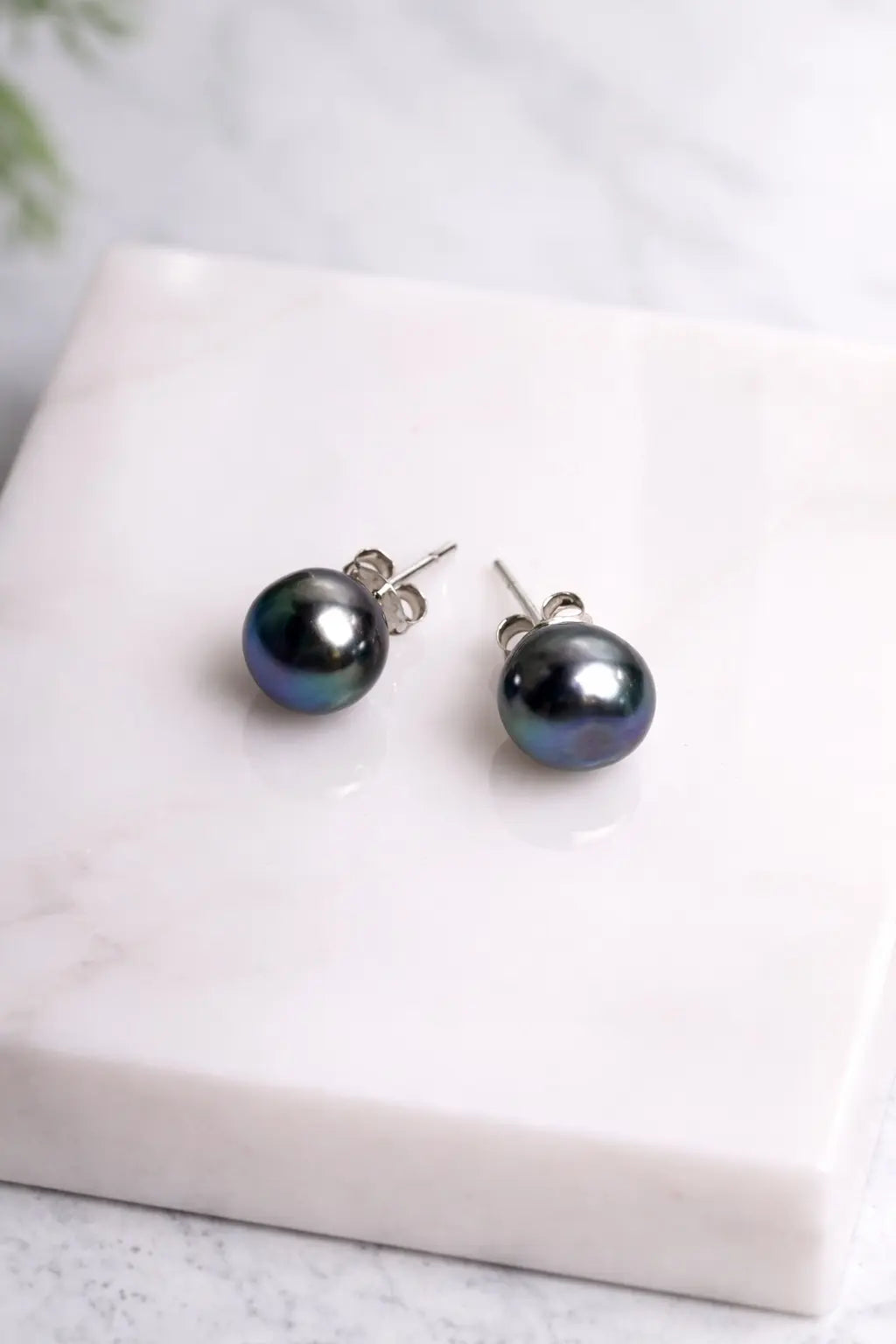 Black Pearl Sterling Silver Stud Earrings