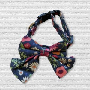 Blue Flower Dog Collar with Bow