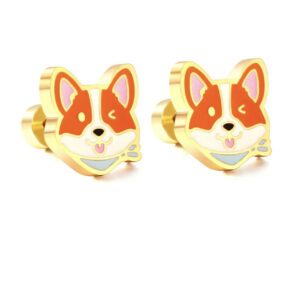Dog with bandanna stud earring gold plated